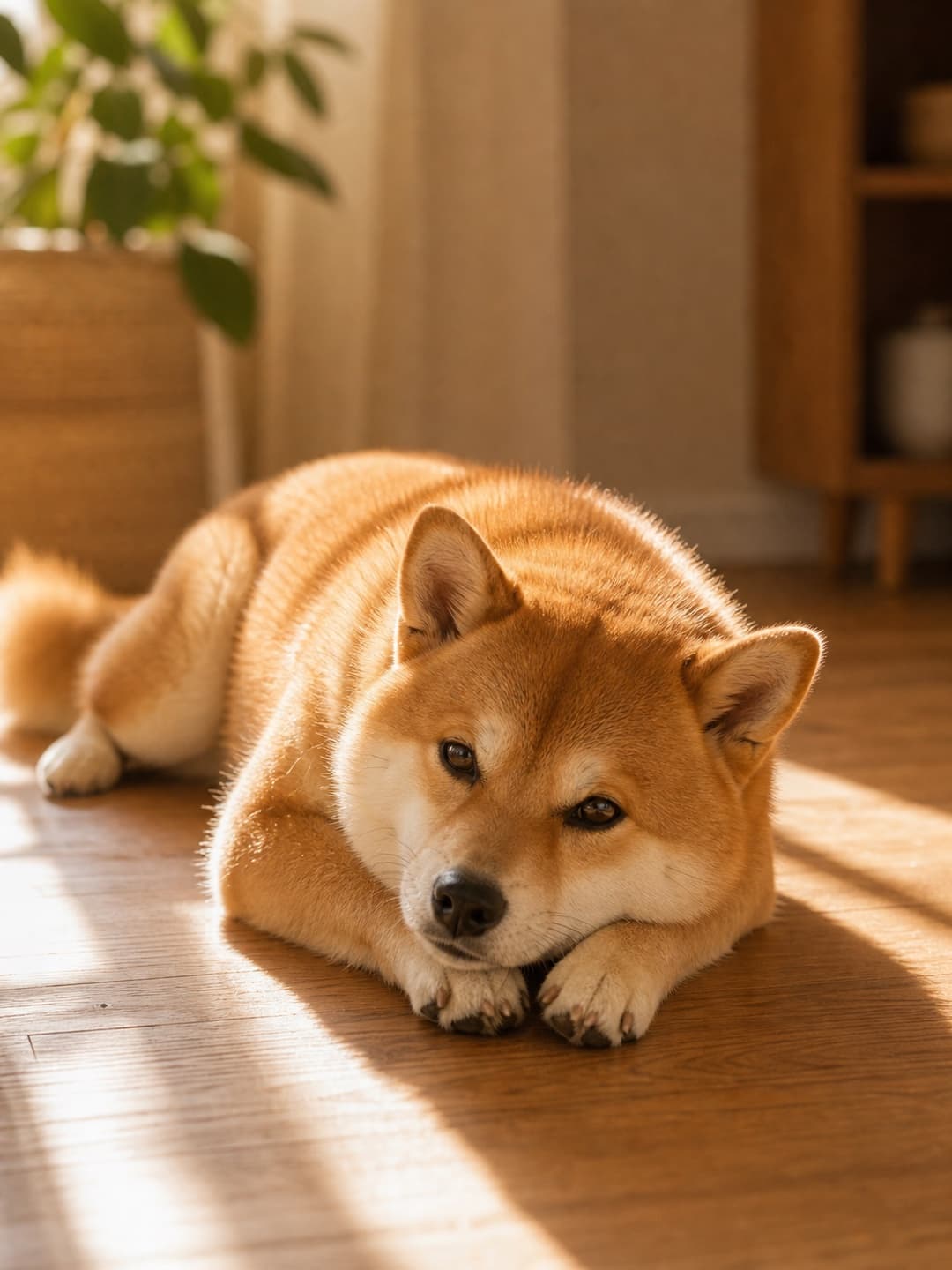 晒太阳的柴犬